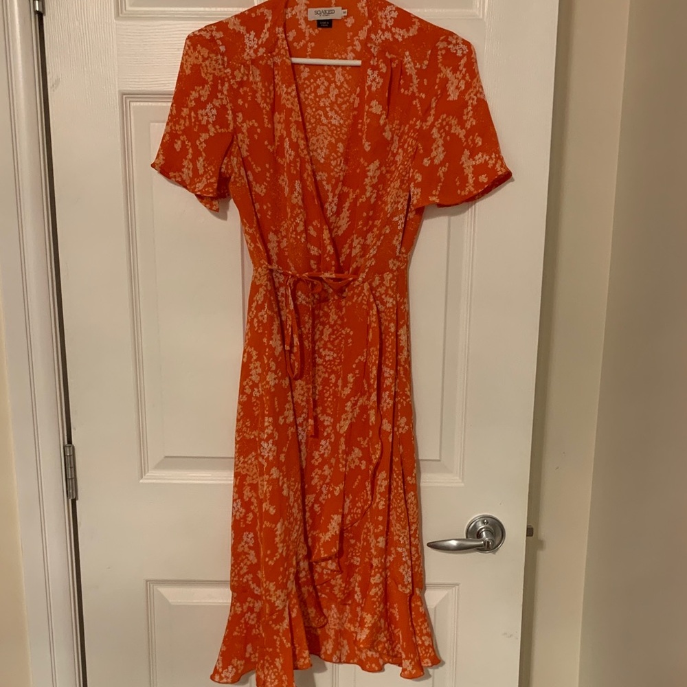 Topshop Orange Floral Midi Dress